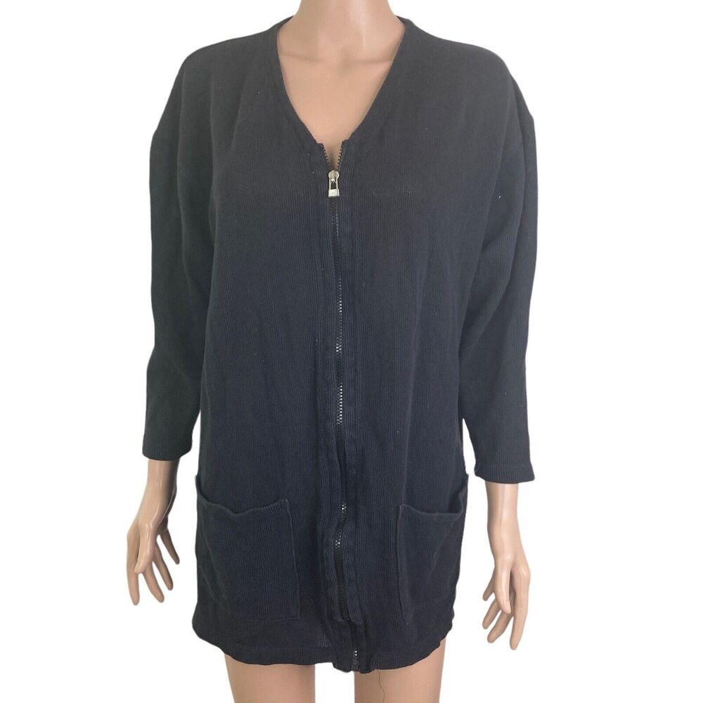 Vintage Norsport Sweater Womens Medium Black Zip Front Stretch